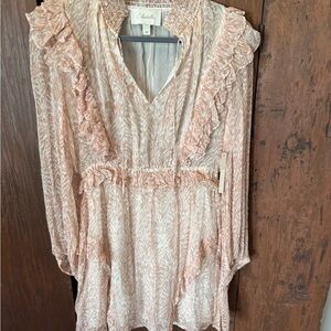 Cleobella Women's Pink and Cream Ruffle Mini Dress